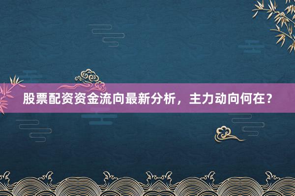 股票配资资金流向最新分析，主力动向何在？